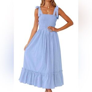 Smocked Tie-Strap Maxi Dress in Light Blue